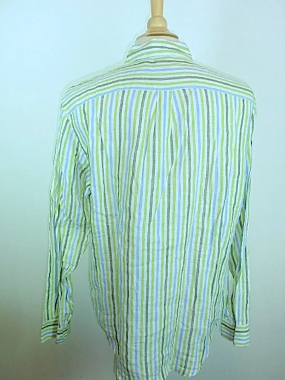 Banana Republic linen blue green long sleeve stripe shirt M